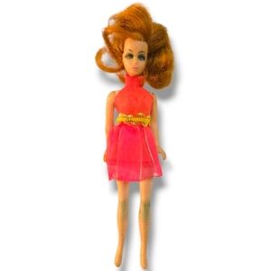1970 Topper Toys Corp Dawn Dolls SIDE PART GLORI Red & Gold Halter Dress + Doll
